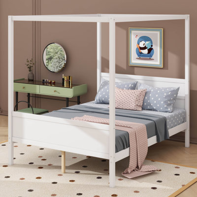 Élégant grand lit plateforme à baldaquin avec tête et pied de lit