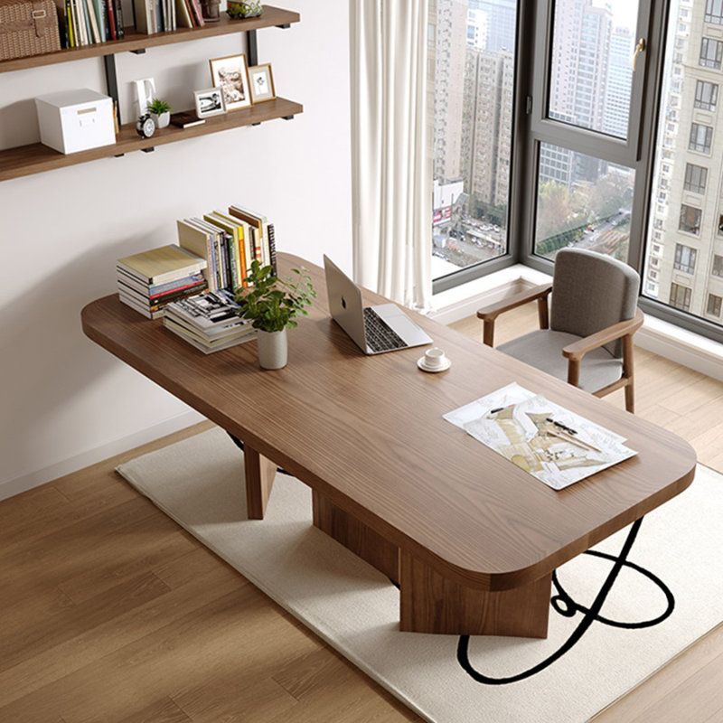 Nut-brown Rectangular Solid Wood Writing desk, 29.53" H x 78.74" W x 31.5" D