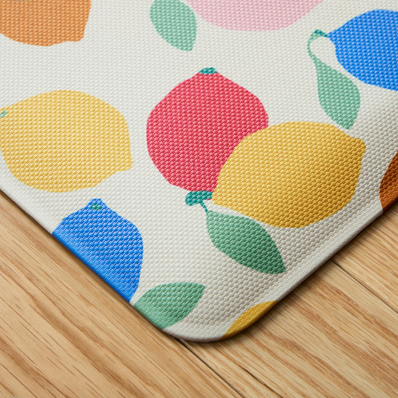 SUR LA TABLE KITCHEN ESSENTIALS Zest Up Your Life Citrus Fruit Kitchen Mat  Yellow/Blue, Rectangle 1'8" x 3'3" 