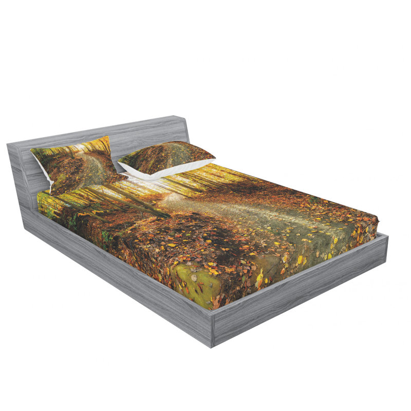 Ensemble de draps inspirant «Early Morning View in the Woods», Ensemble de drap pour grand lit avec drap-housse