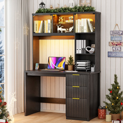 Bureau d'ordinateur moderne avec lampe de bureau coulissante et éclairage DEL intelligent