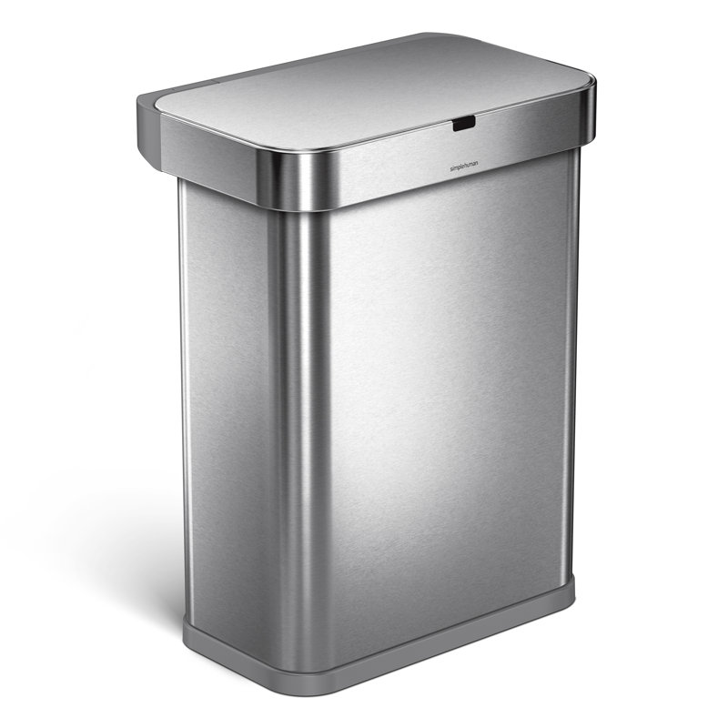 simplehuman 58L rectangular sensor can with voice and motion control, brushed stainless steel
