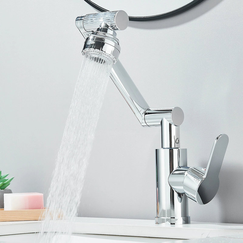 Chrome Bathroom Sink Faucet 1080° Swivel Robotic Arm Single Handle Vanity Faucet