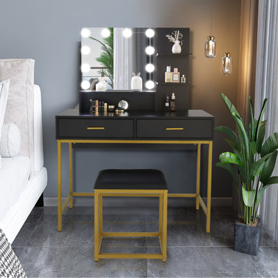 Ronalie 39.37'' Wide Vanity Set with Stool and Mirror