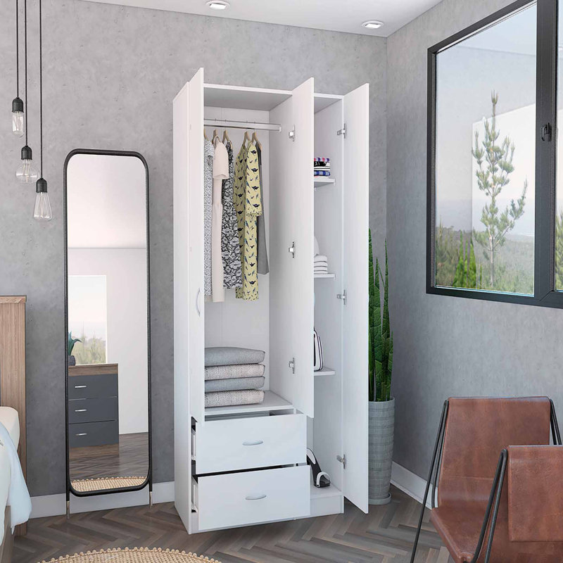 Armoire 2 tiroirs 3 portes, Blanc