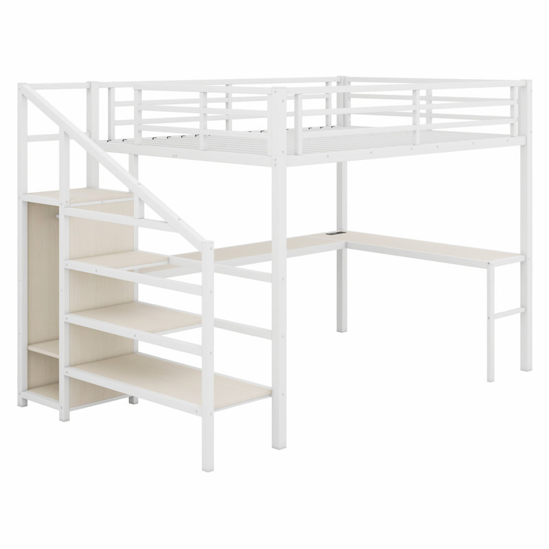 Lit mezzanine avec bureau en L et port USB, garde-robe, tablette et DEL