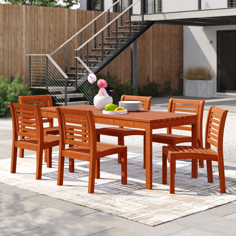 Anautica 6 - Person Wood Patio Dining Set with Rectangular Table