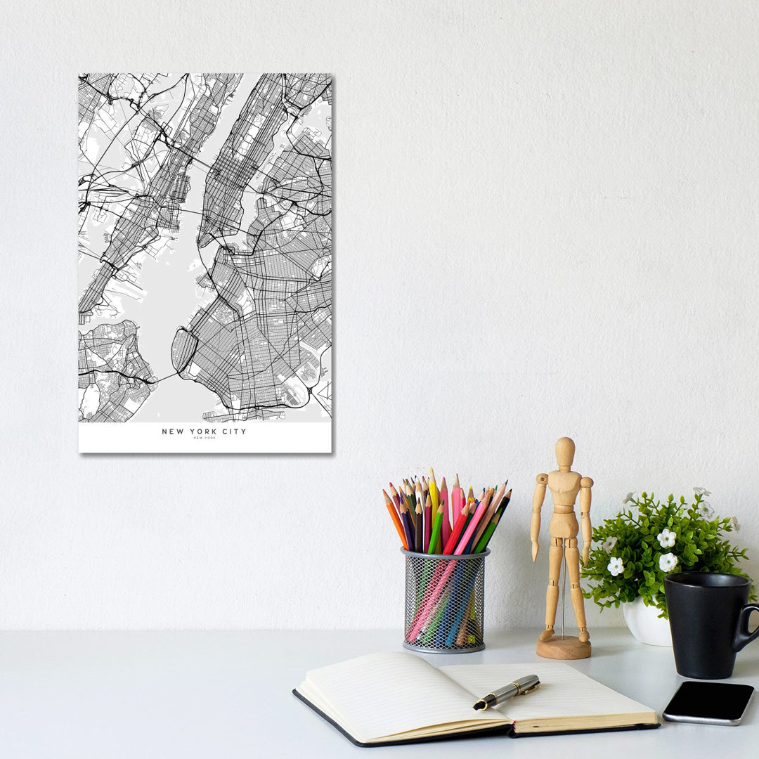 Skandinavischer Stil Karte von New York City von Blursbyai - Galerie-verpackte Leinwand Giclée