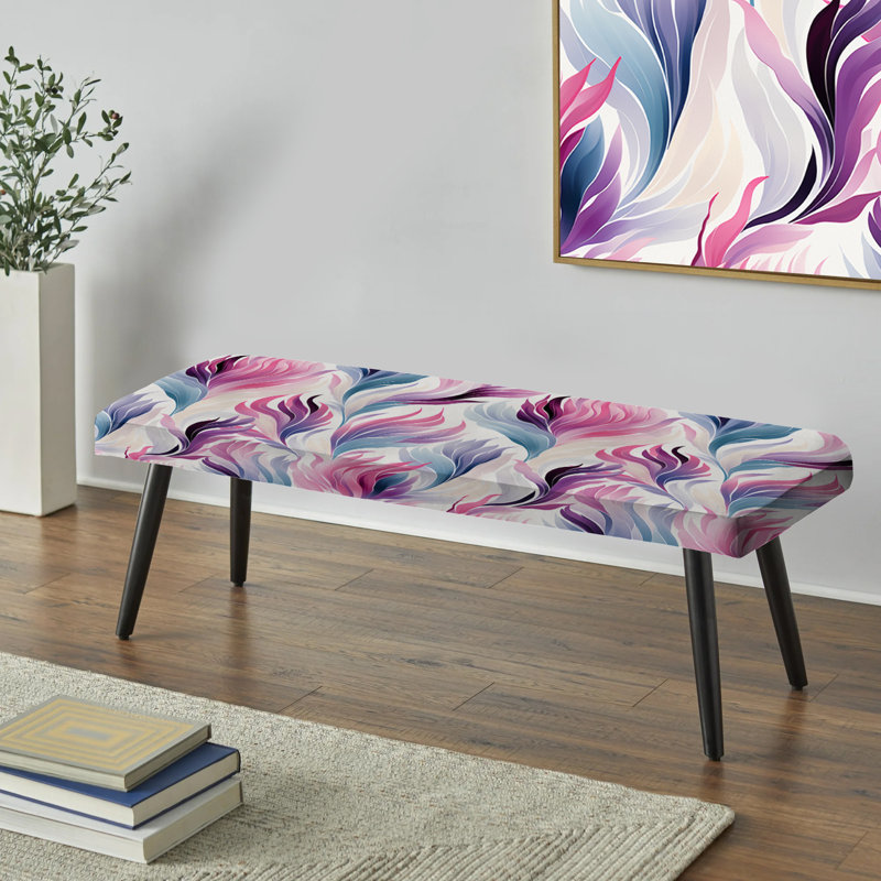 Banc rembourré floral mauve et bleu Ikat