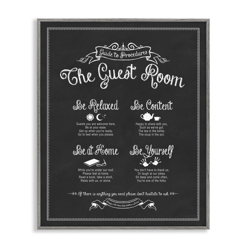 Le guide de chambre d'invités par Lettered and Lined - reproduction d'art textuel sur toile, H 14 po x l 11 po, Gris