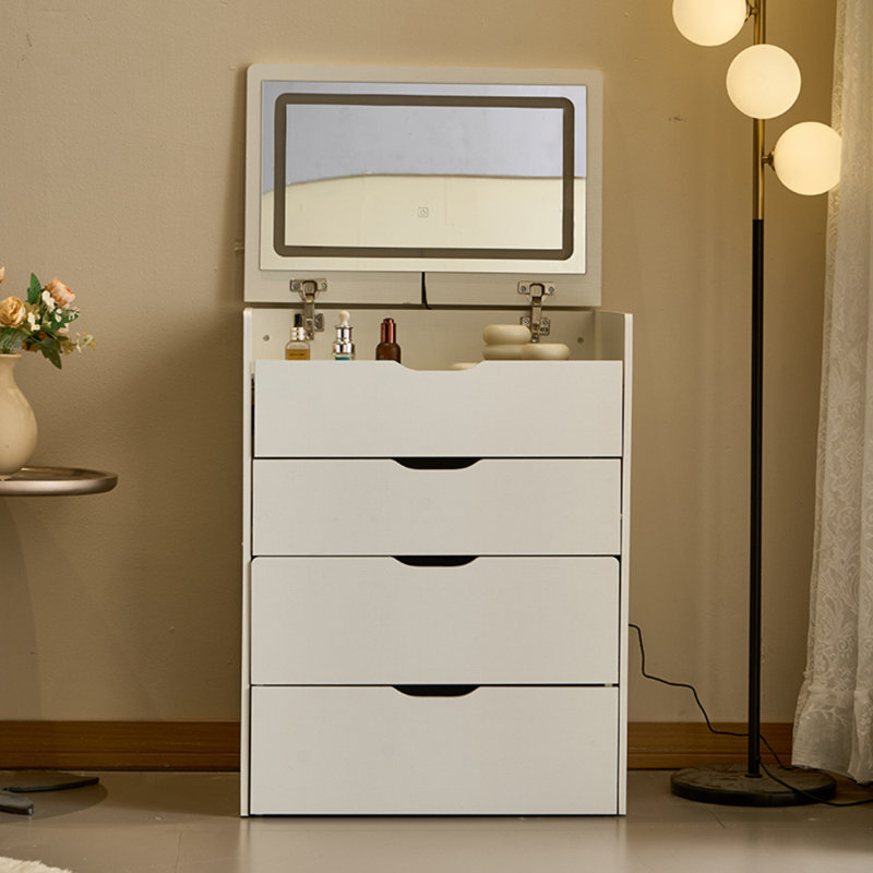 Ensemble de meuble-lavabo 3-en-1 avec miroir et lumières Petit ensemble de meuble-lavabo avec plateau de rangement en verre visible 3 tiroirs