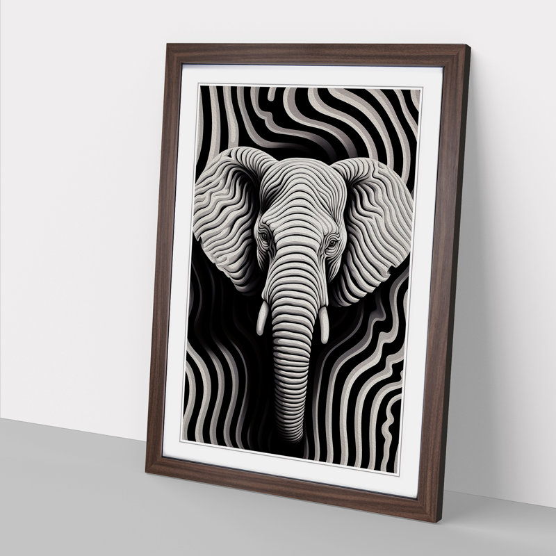 XYZ-FRM-V1223-640 Elephant Op No.3 - Single Picture Frame Print on Wood, 64cm H x 46cm W x 2cm D, Walnut