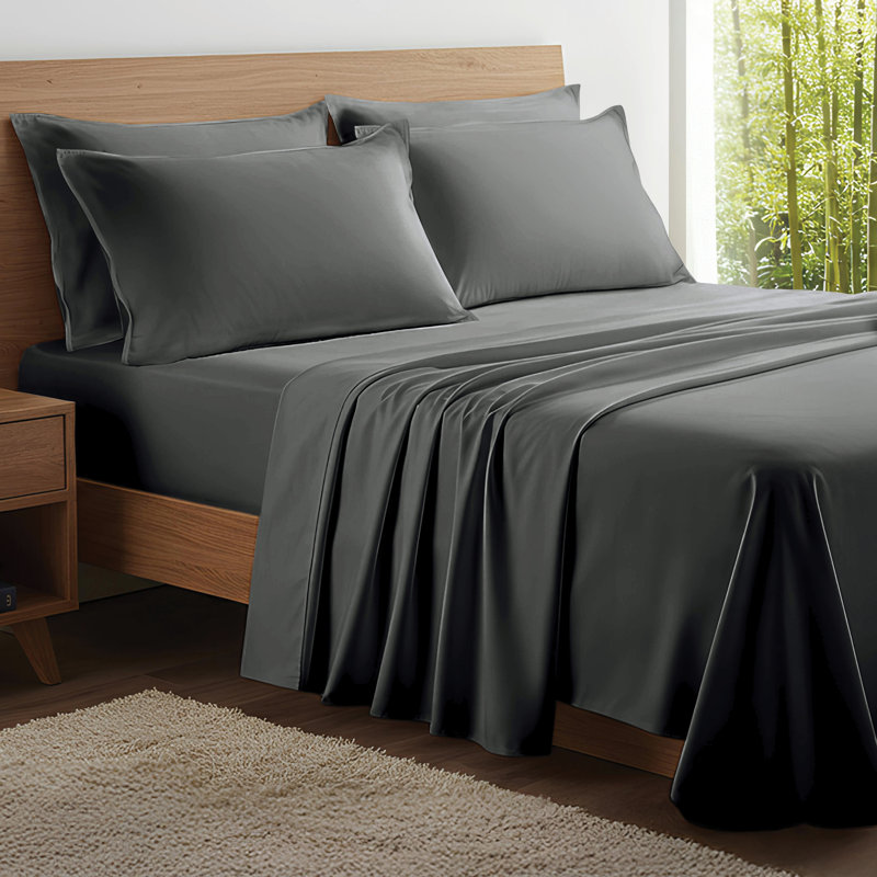 100% Organic Viscose From Bamboo Sheets Set, 300 Thread Count, 4-pc Set, Luxury Cooling Sheets, Deep Pockets - Gift-Ready Packaging, Full Size (Charcoal Grey)
