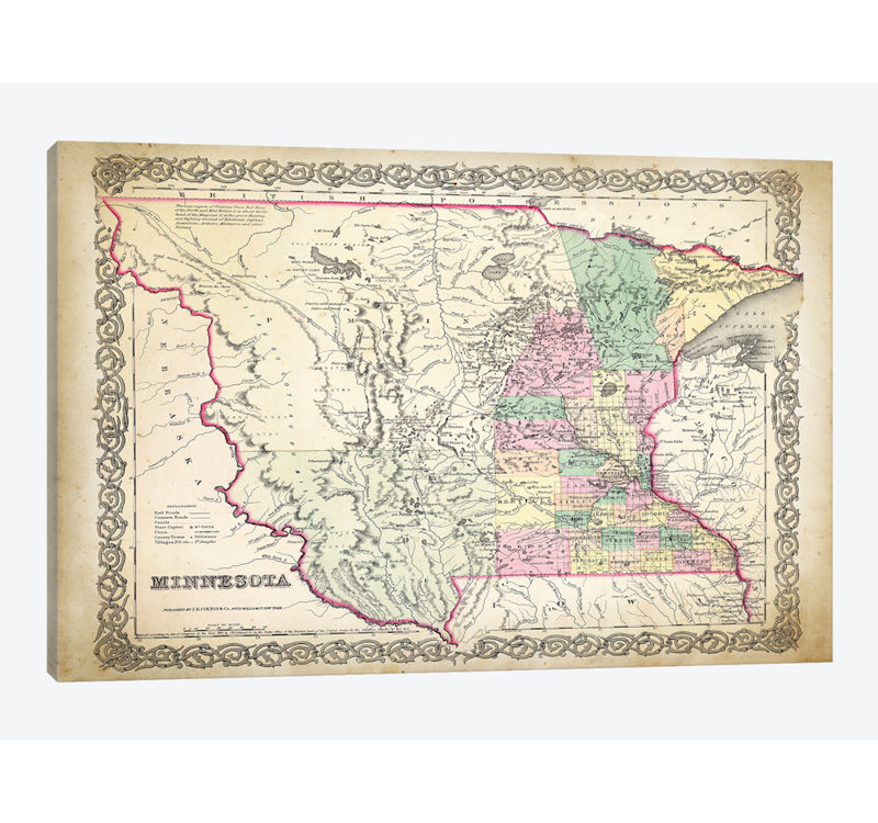 «Minnesota Map», impression sur toile, H 26 po x l 40 po x P 1,5 po, Toile tendue