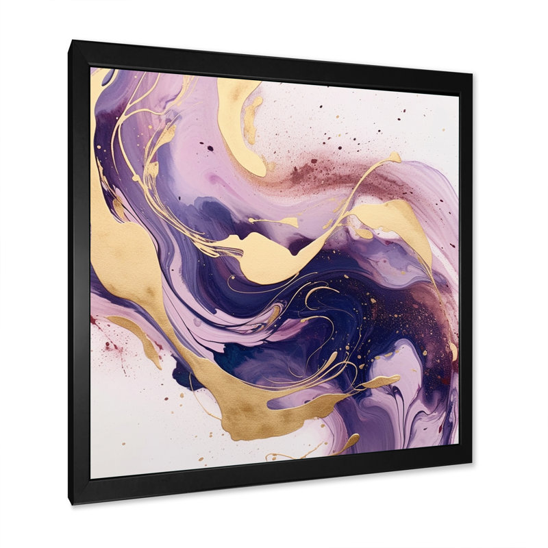 «Mauve et doré», art mural Fractals, Cadre simple noir, H 36 po x l 36 po x P 1,5 po