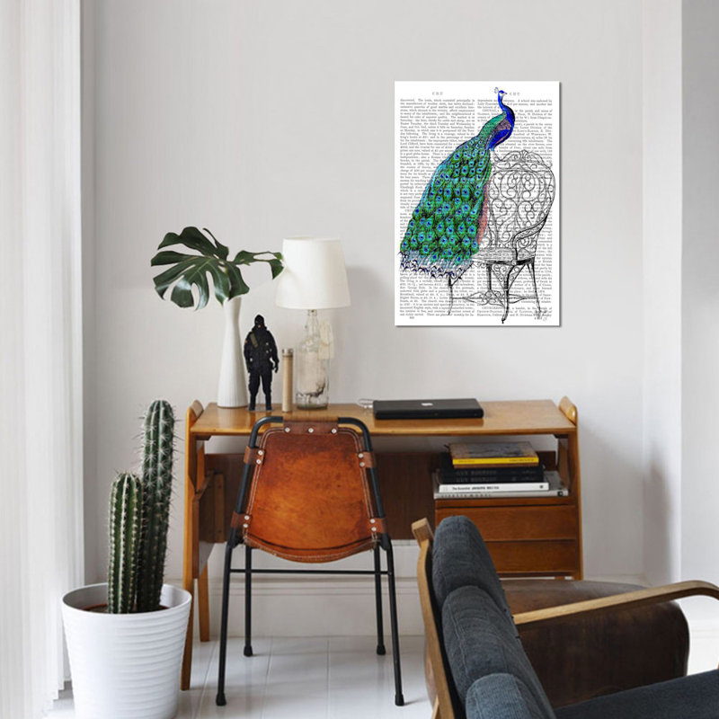 « peacock on chaise »-impression sur toile tendue Fab Funky, H 18 po x l 12 po x P 1,5 po