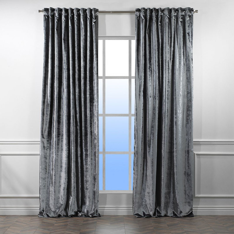 Panneau de rideau simple doublé occultant en velours brillant extra large et très long, L 52 po x L 120 po, 18 gris