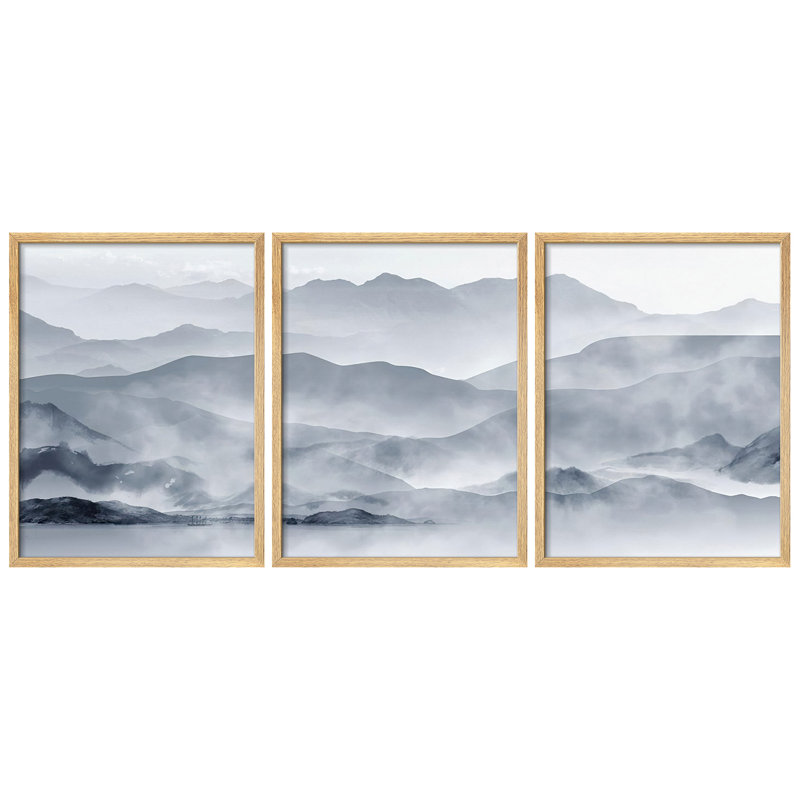«Gray Abstract Mountain», œuvre d'art minimaliste, affiche encadrée, petit art mural, Naturel / naturel, H 16 po x l 12 po