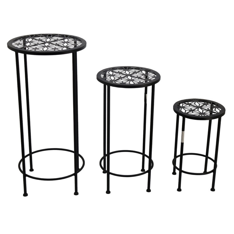 Ensemble de 3 tablettes à fleurs géométriques noires en métal