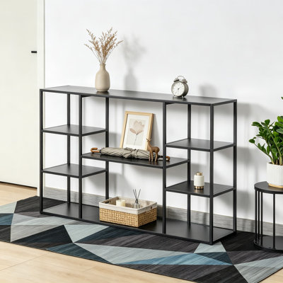 Console en métal avec 8 tablettes de rangement, table d'entrée très longue de 47 pouces, table de canapé étroite pour couloir, vestibule, salon, couloir, design industriel