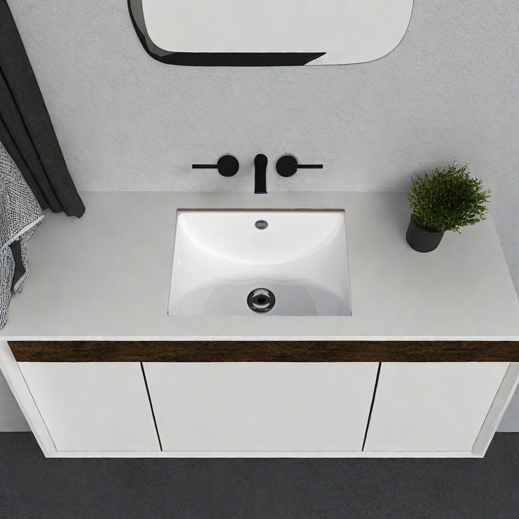 APRESSHUI 13.5'' Ceramic Rectangular Bathroom Sink with Overflow