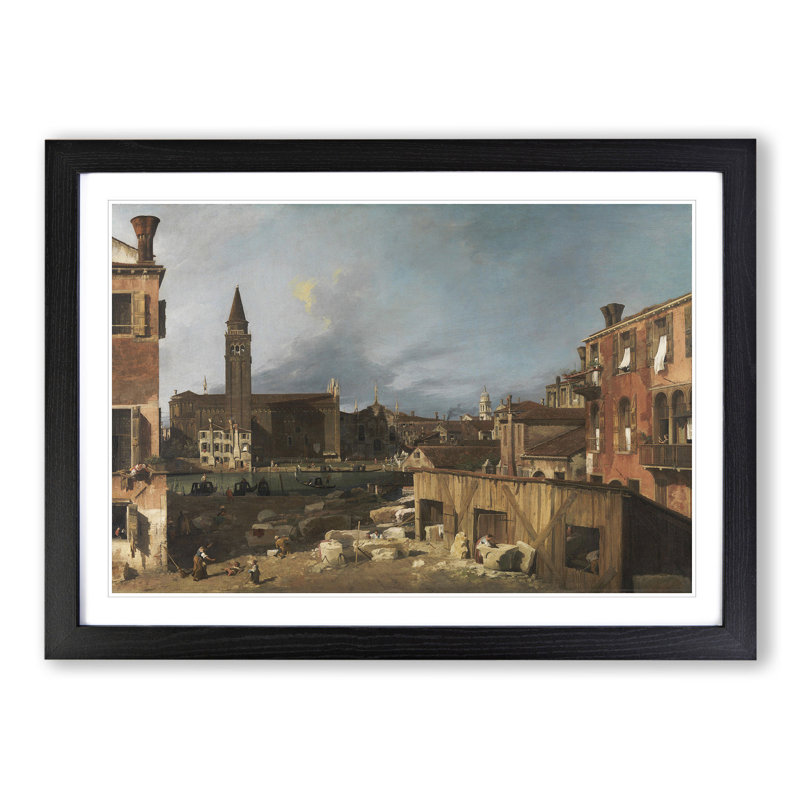 The Stonemasons Yard by Giovanni Canaletto - Picture Frame Painting, Black Framed, 27cm H x 36cm W x 2cm D