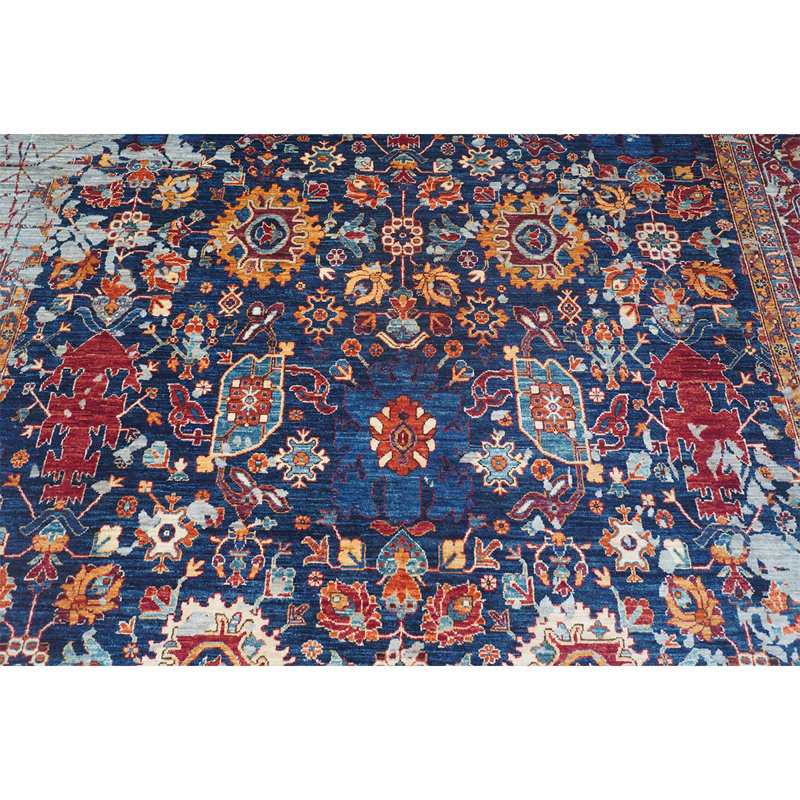 Tapis bleu / rouge / beige noué à la main de haute qualité
