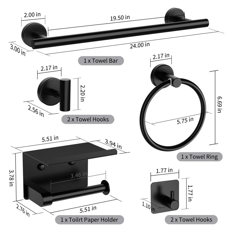 Ensemble de quincaillerie de salle de bain 7 pièces, ensemble de barre à serviettes, support à serviettes en acier inoxydable antirouille fixé au mur pour la salle de bain