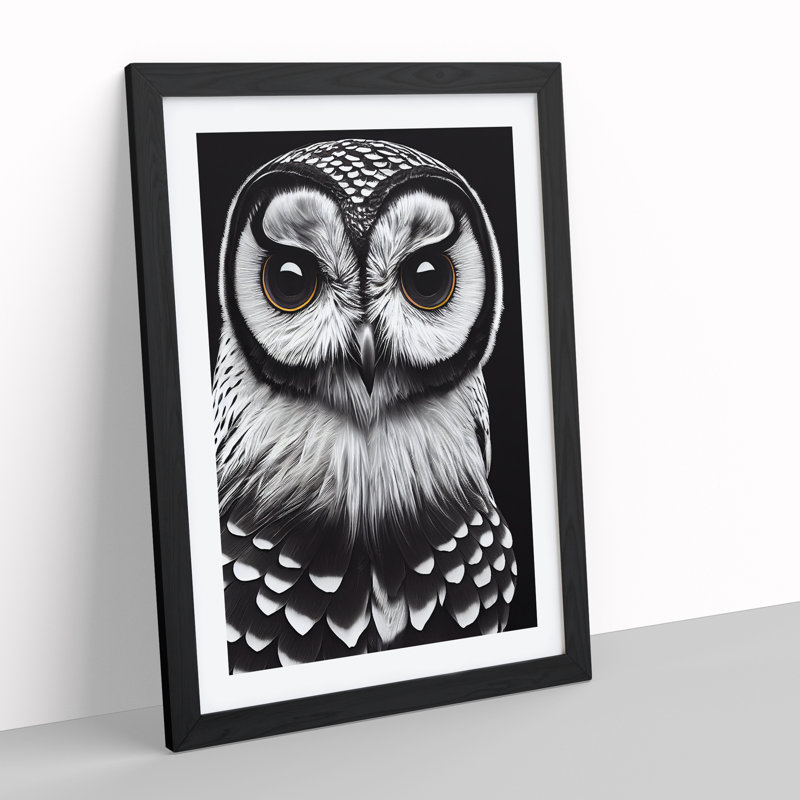 Welcoming Owl - Wall Art, Black Framed, 34cm H x 25cm W