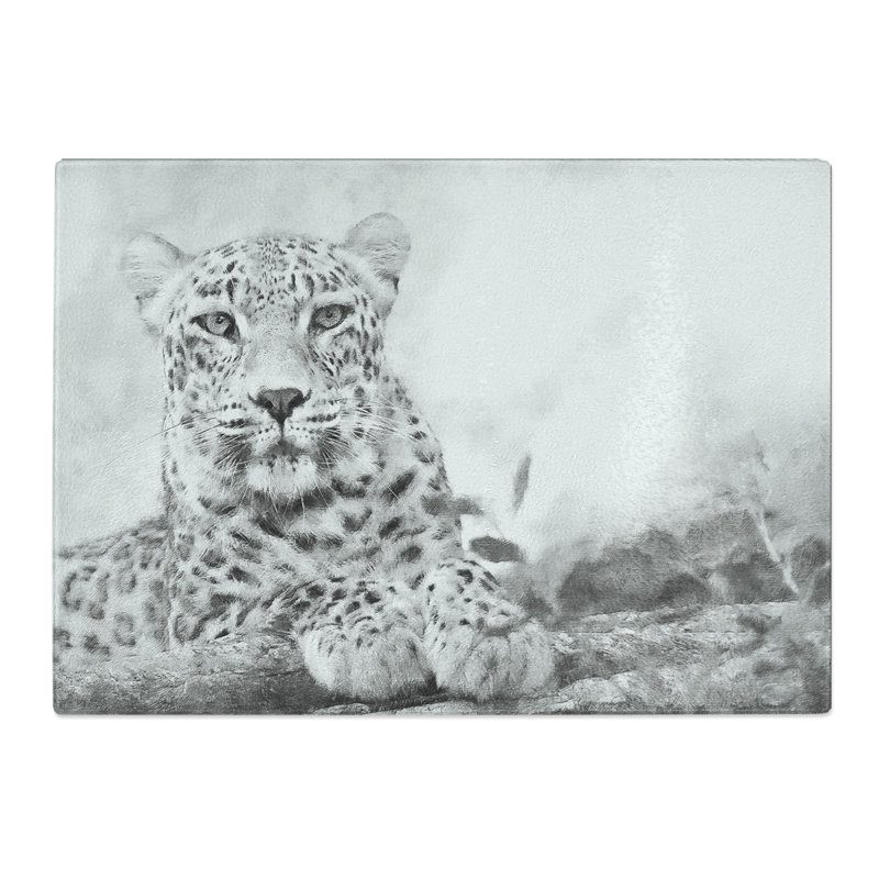 Tempered Glass Leopard Resting Chopping Board, 20 cm x 28.5 cm