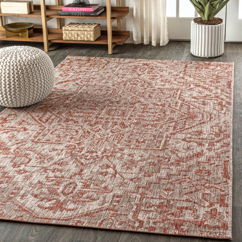 Tapis intérieur / extérieur rouge / taupe Truman, Rectangle 3 pi 1 po x 5 pi