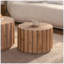 Ensemble de 2 tables basses rondes gigognes | Bois de noyer, lattes verticales, style campagnard rustique-129705695-129705696