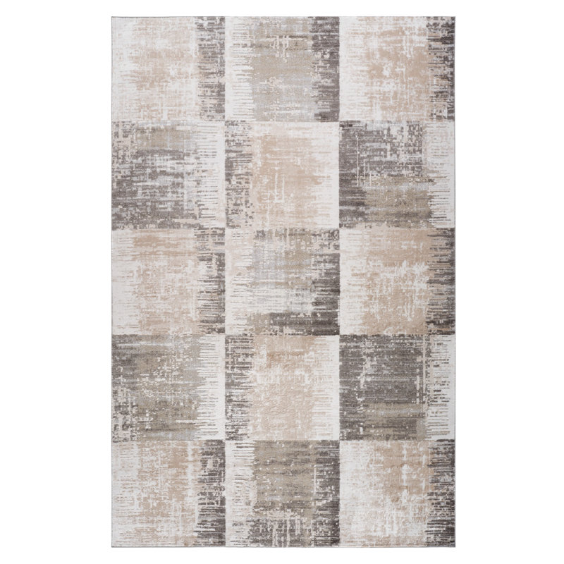 7' X 10' Beige and Brown Abstract Distressed Area Rug