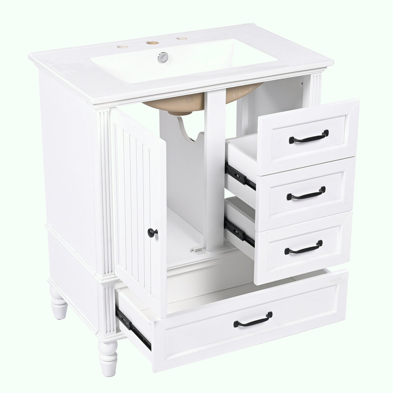 Meuble-lavabo 30 po avec lavabo, Blanc, Noir, noir, noir, noir