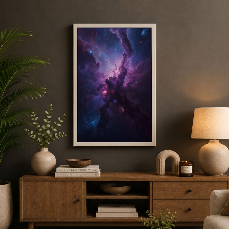 Cosmic Nebula Modern - Wrapped Canvas, 30x20 - 76.2 x 50.8 cm, Taupe Border