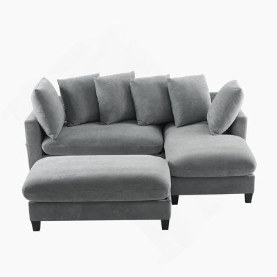 Canapé modulaire en L de 83 po avec canapé L 83 po avec grand espace de rangement, repose-pieds mobile et six coussins décoratifs pour le salon, gris