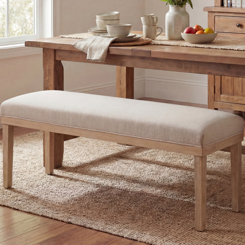 53" Modern Dining Chairs Bench, Fabric Upholstered Seat with Solid Wood Frame for Kitchen Table, Breakfast Nook and Cafe, Beige