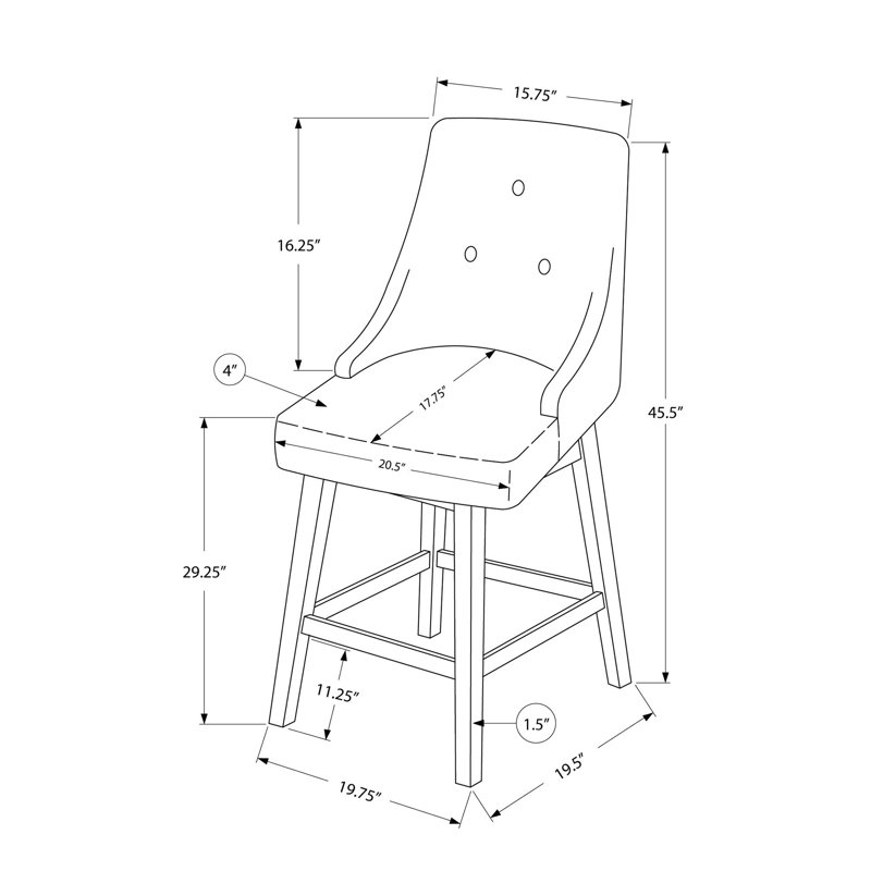 Tabouret de bar, ensemble de 2, pivotant, hauteur de bar, bois blanc, aspect cuir gris, transitionnel