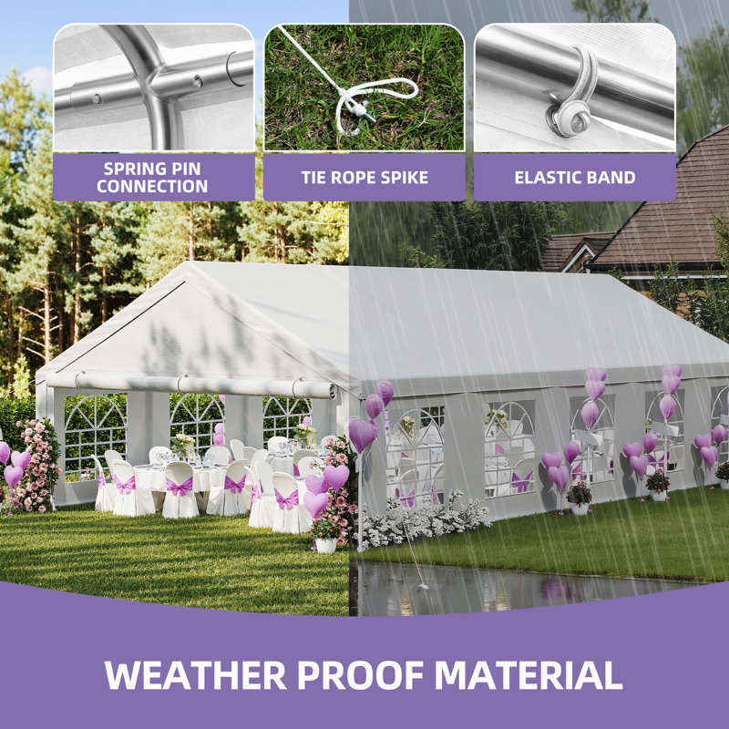 20 Ft x 33 Ft Outdoor White Party Tent with Windows, 20 (ft) W x 33 (ft) D