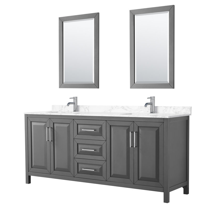 Daria 80'' W Double Vanity, Dark Gray, Polished Chrome, Carrara Cultured Marble