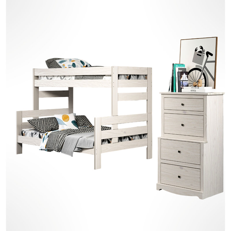 Lit superposé blanc de style rustique avec planches en bois de pin brésilien massif, l 78 po de largeur, 56 po de profondeur, 61 po de hauteur