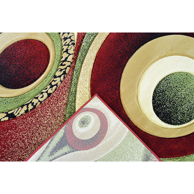 Mccampbell Abstract Area Rug, Runner 2'2" x 7'4", Burgundy/Green/Beige