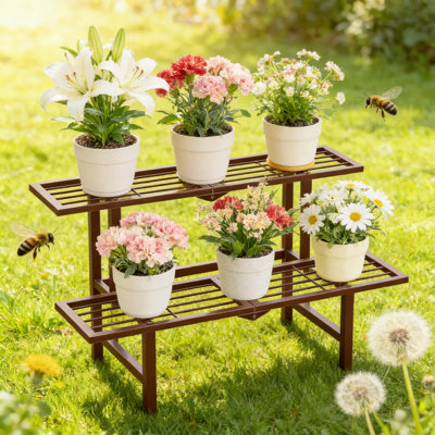 2-Tier Foldable Metal Plant Stand, Stackable Ladder Shelf For Indoor Outdoor Use, Decorative Display Rack For Plants, Books, And Home Decor by Arlmont & Co.