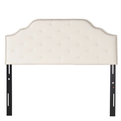 Fabric Upholstered Headboard For Queen & Full Sized Beds, Button With Fashion Forward Diamond Stitch Ornament, Classy Nailhead Trim Accents,