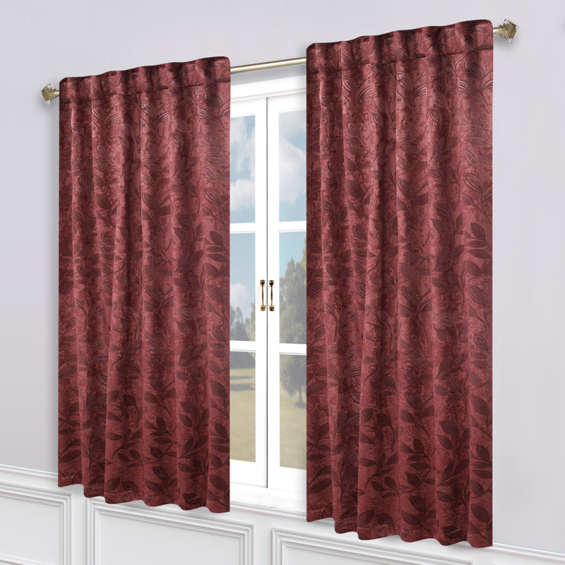  Leaves Pattern Machine Washable 100% Polyester Black Out Curtains with Back Tabs, 52" W x 84" L, Antique Copper