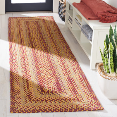 Tapis géométrique tressé à plat en coton et autres en jaune et rouge