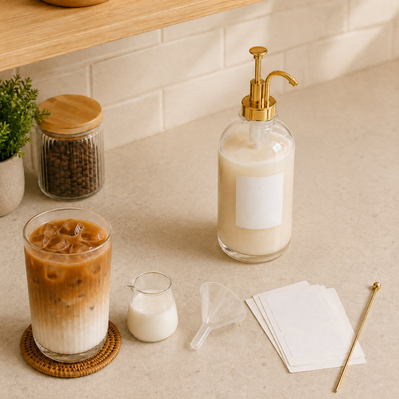 Ensemble de distributeur de sirop de café, paquet de 2 bouteilles en verre de 16,9 oz avec pompe et étiquettes pour bar à café et café