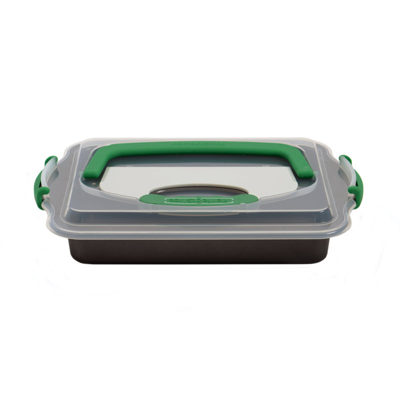 BergHOFF Perfect Slice 3pc 13x9" Covered Rectangular Cake Pan with Tool, Green