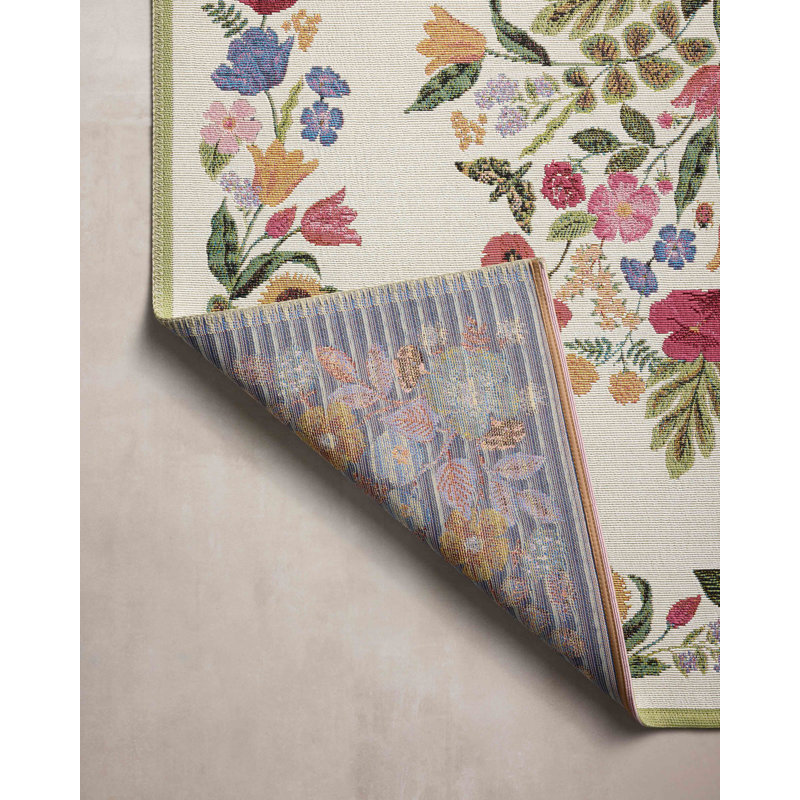 Cream Floral Wool and Synthetic Indoor/Outdoor Area Rug 6'-7" x 9'-4"