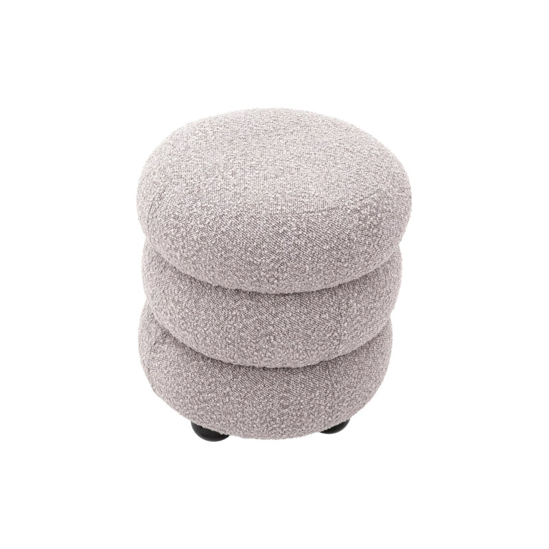 Repose-pieds rembourré Tulum, Mélange de polyester gris bouclé